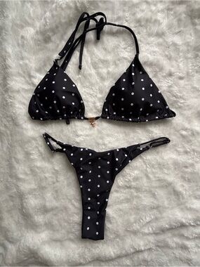 Tainehs Size M Women's Black Polka Dot Triangle Bikini Set